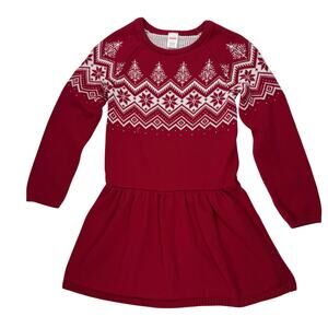 Gymboree Girls Red Sweater Dress Size 10 Fair Isle Holiday 100% Cotton